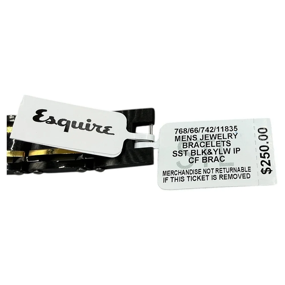 Esquire Men Two-Tone Square Bracelet Black & Gold Ion-Plated‎ Stainless Steel